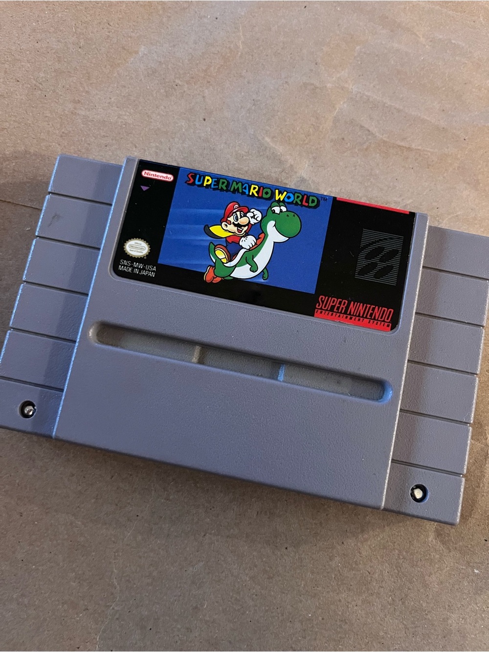 Nintendo Super Mario World SNES Cartridge — Gray Label Art